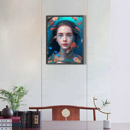 Woman And Flower - Full Round Drill Diamond Painting 30*40CM