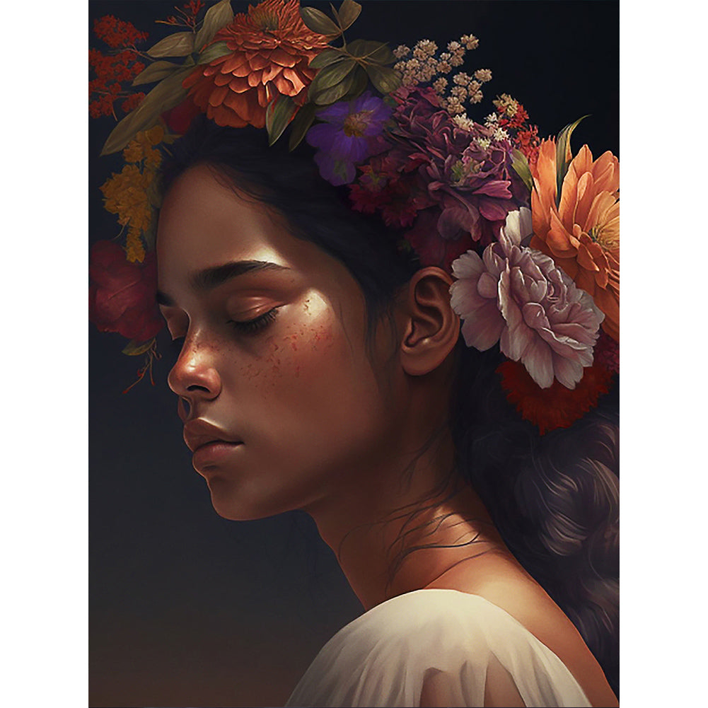 Woman And Flower - Full Round Drill Diamond Painting 30*40CM