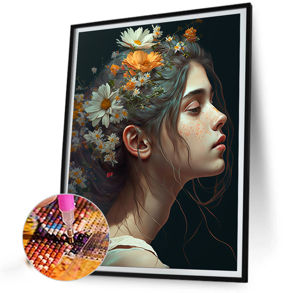 Woman And Flower - Full Round Drill Diamond Painting 30*40CM
