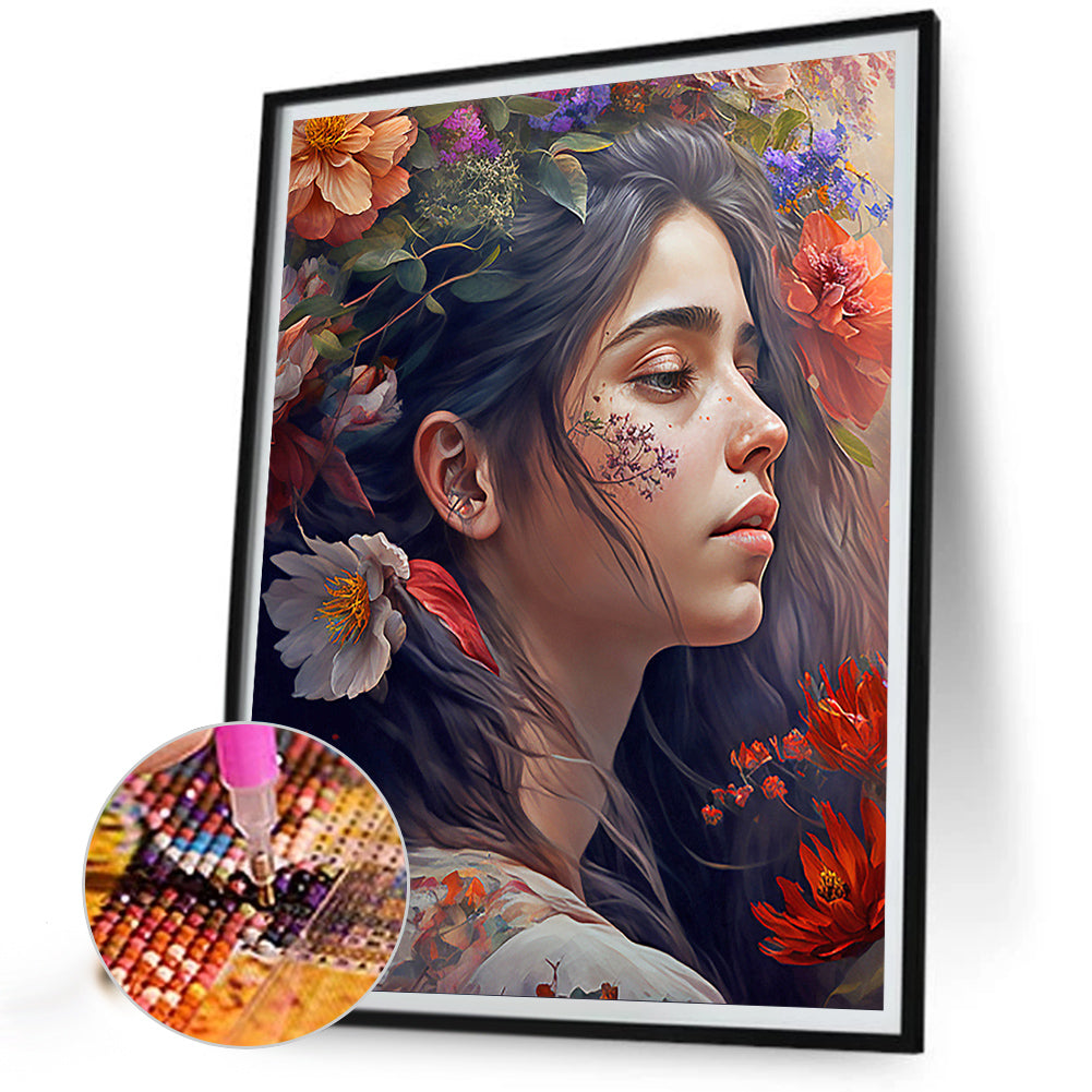 Woman And Flower - Full Round Drill Diamond Painting 30*40CM