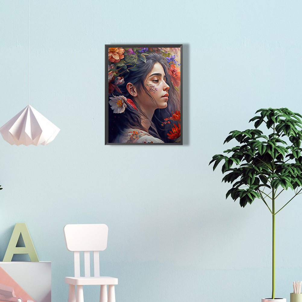 Woman And Flower - Full Round Drill Diamond Painting 30*40CM