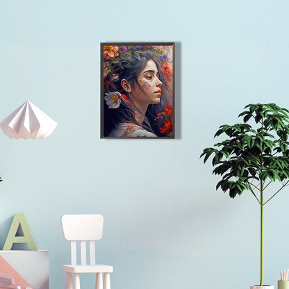 Woman And Flower - Full Round Drill Diamond Painting 30*40CM