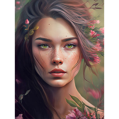 Woman And Flower - Full Round Drill Diamond Painting 30*40CM