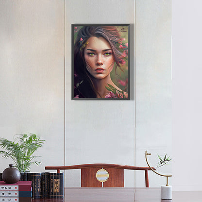Woman And Flower - Full Round Drill Diamond Painting 30*40CM