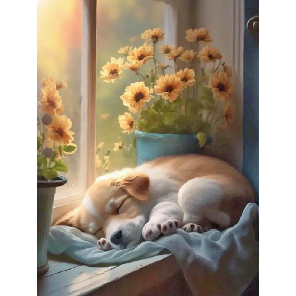 Puppy Taking A Nap 30*40Ccm(canvas) full round drill diamond painting