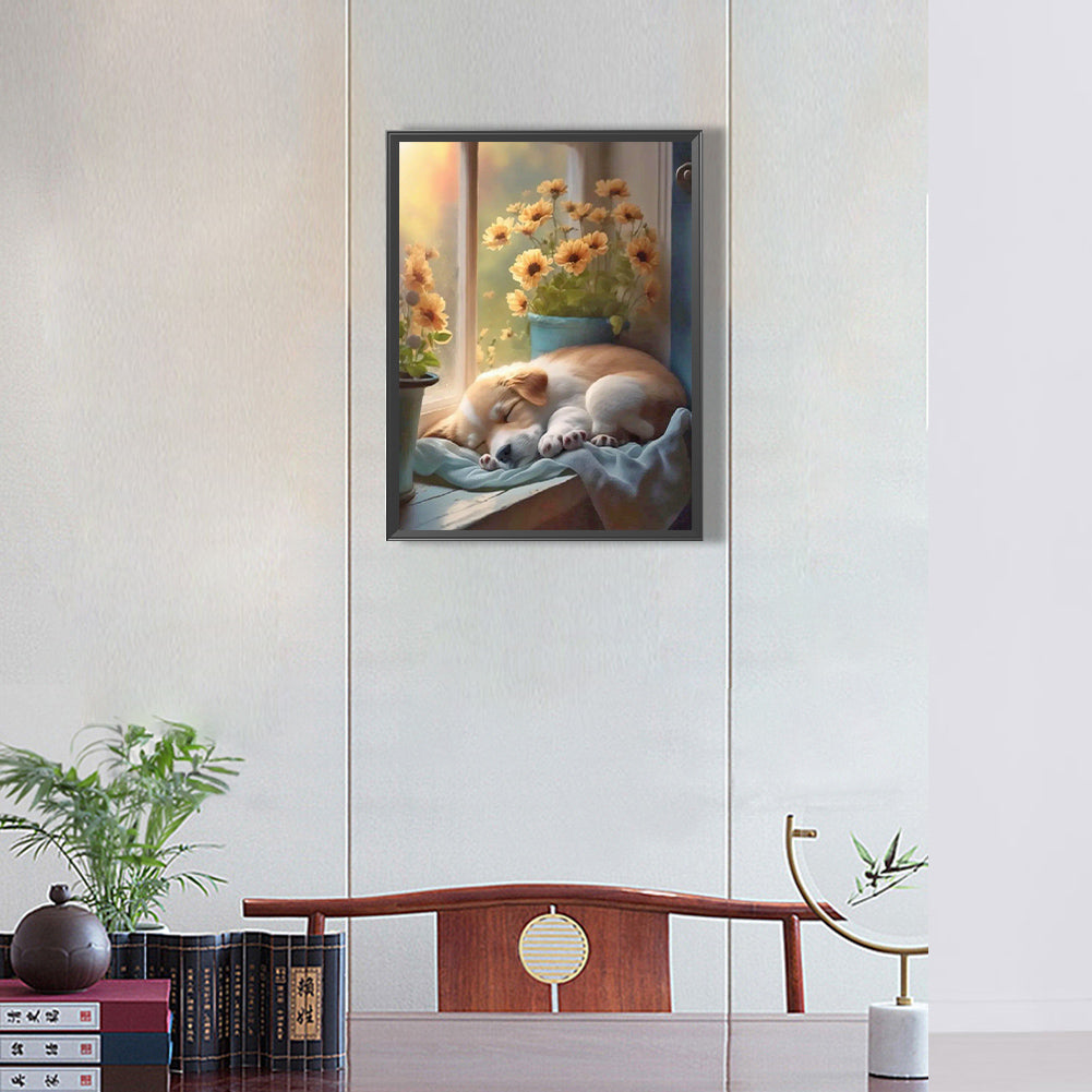 Puppy Taking A Nap 30*40Ccm(canvas) full round drill diamond painting