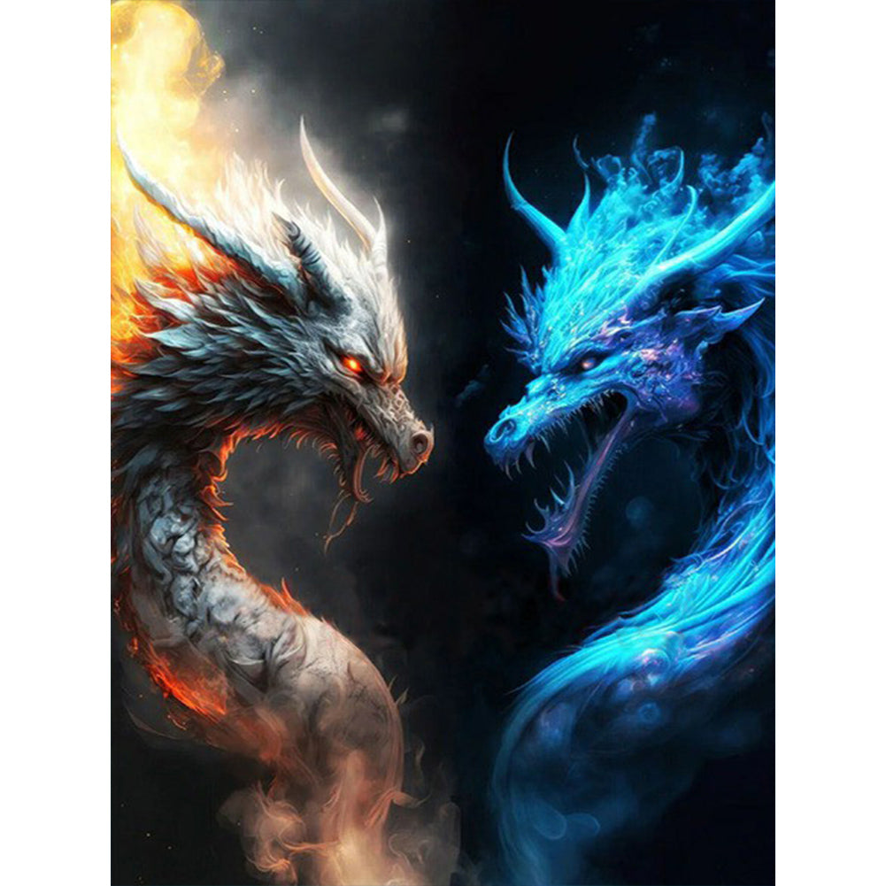 Ice And Fire Double Dragon - Full Round Drill Diamond Painting 30*40CM
