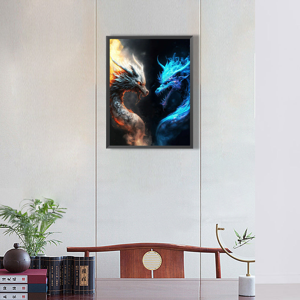 Ice And Fire Double Dragon - Full Round Drill Diamond Painting 30*40CM