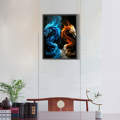 Ice And Fire Double Dragon - Full Round Drill Diamond Painting 30*40CM