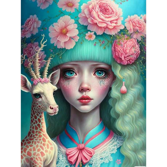 Giraffe Girl - Full Round Drill Diamond Painting 30*40CM