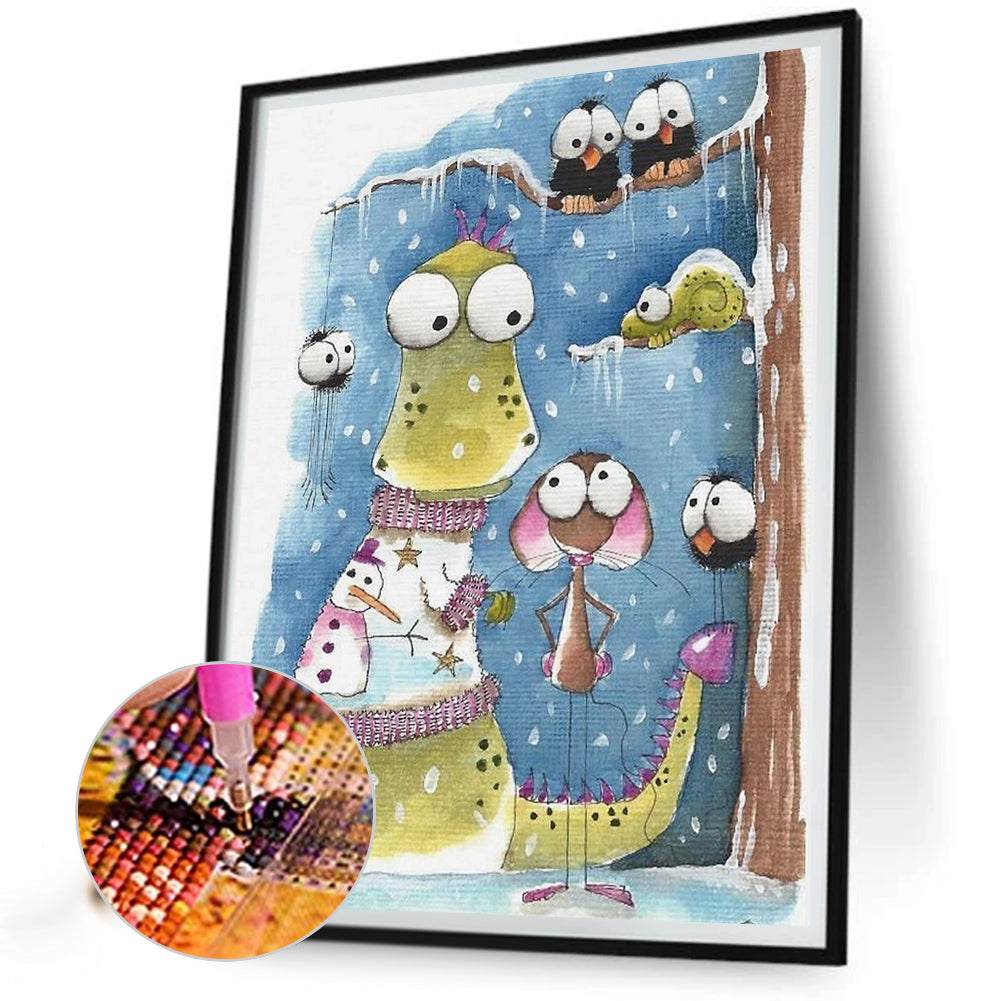 Dinosaur And His Buddy Playing Together In The Snow Season 30*40Ccm(canvas) full round drill diamond painting