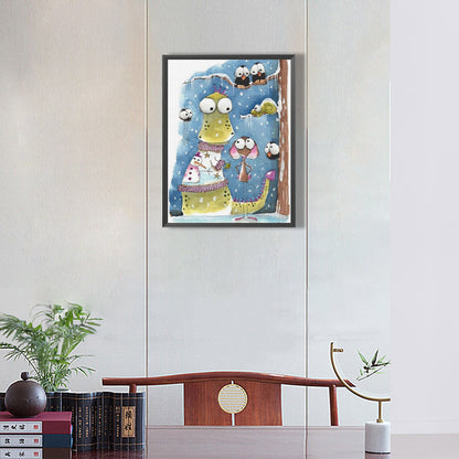 Dinosaur And His Buddy Playing Together In The Snow Season 30*40Ccm(canvas) full round drill diamond painting