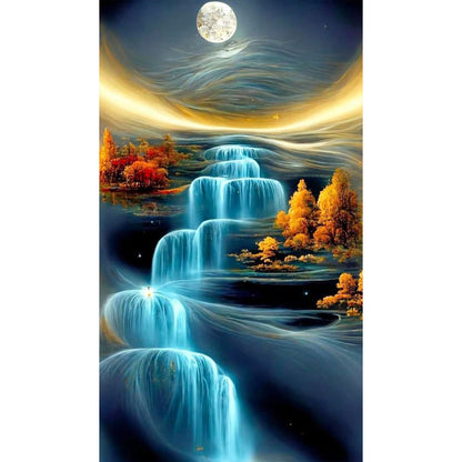 Blue Waterfall - Full Round Drill Diamond Painting 40*70CM