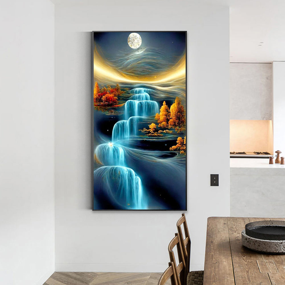 Blue Waterfall - Full Round Drill Diamond Painting 40*70CM
