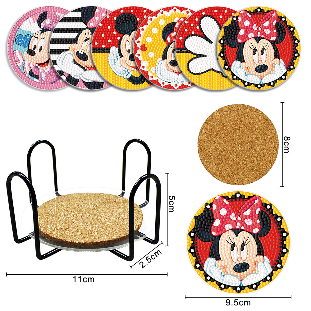 6pcs Anti Slip Coasters Stackable DIY Creative Mickey Mouse for Table Home Decor