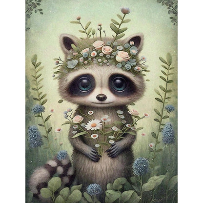Raccoon With Flower - Full Round Drill Diamond Painting 30*40CM