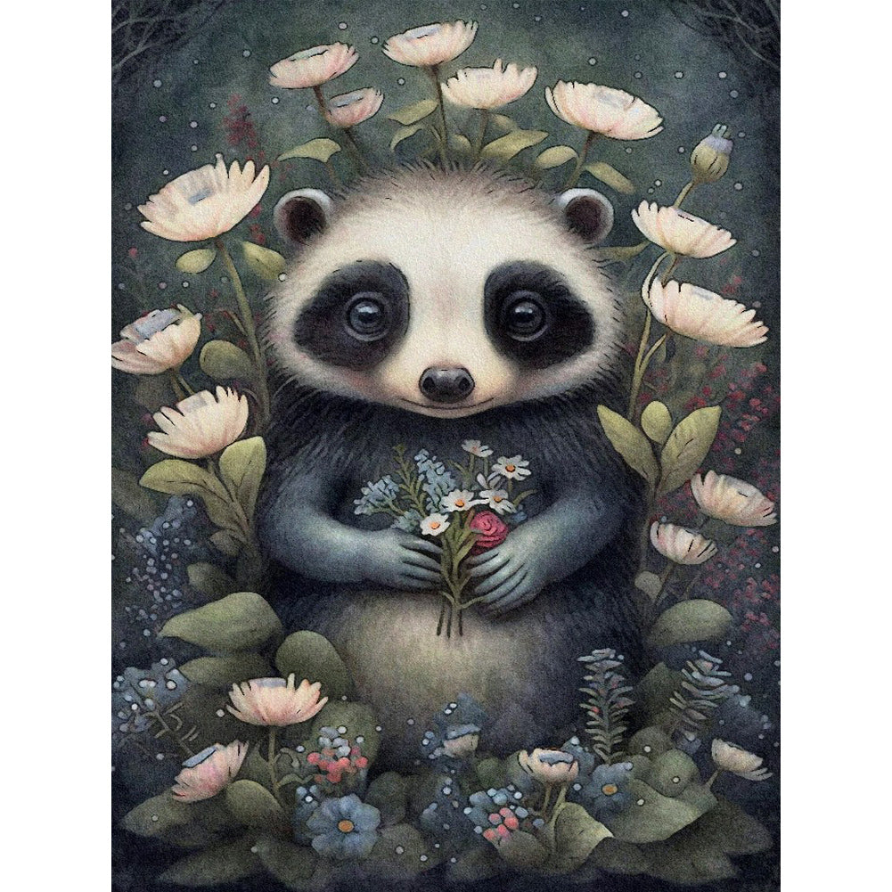 Panda Holding Flowers - Full Round Drill Diamond Painting 30*40CM