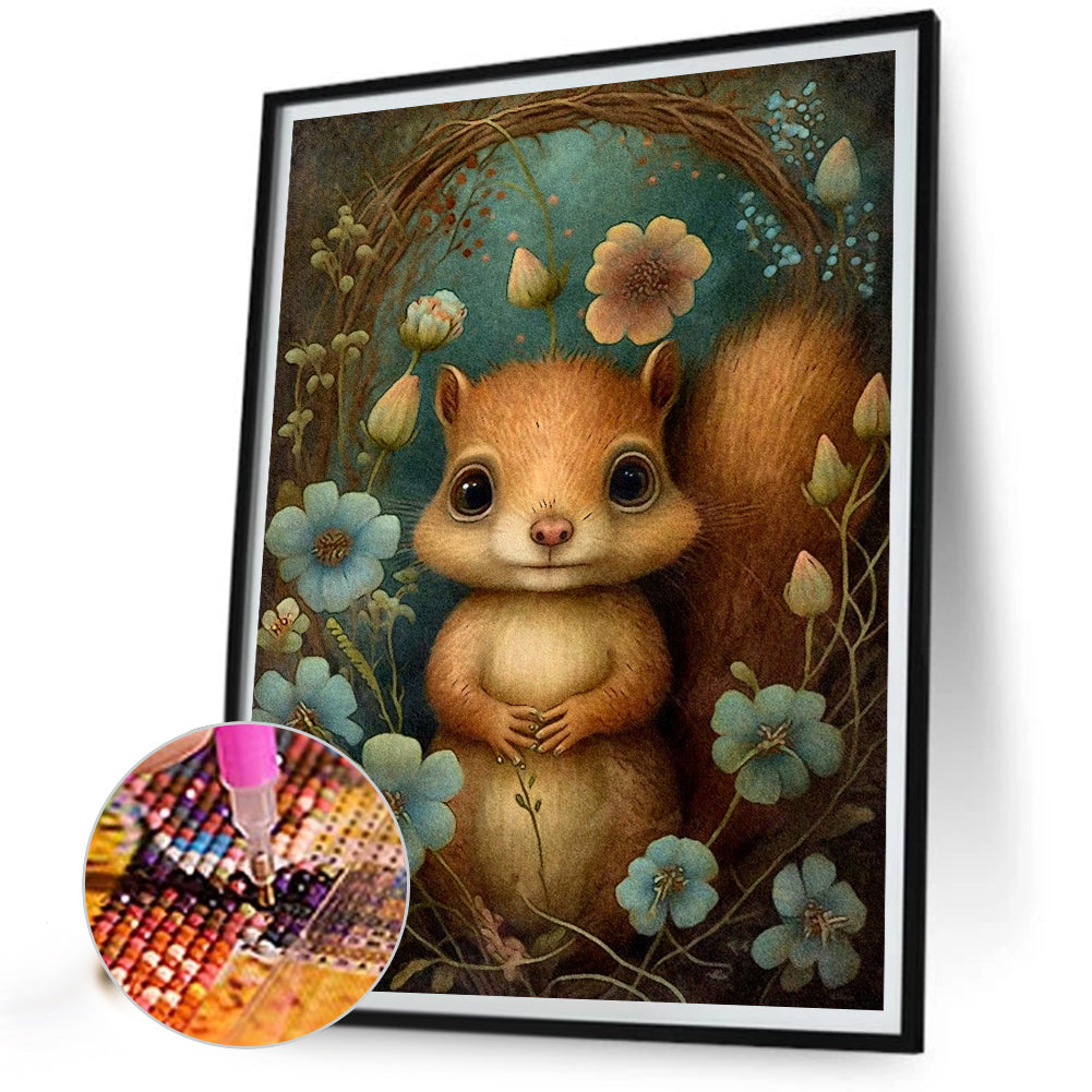 Little Squirrel In Flower - Full Round Drill Diamond Painting 30*40CM