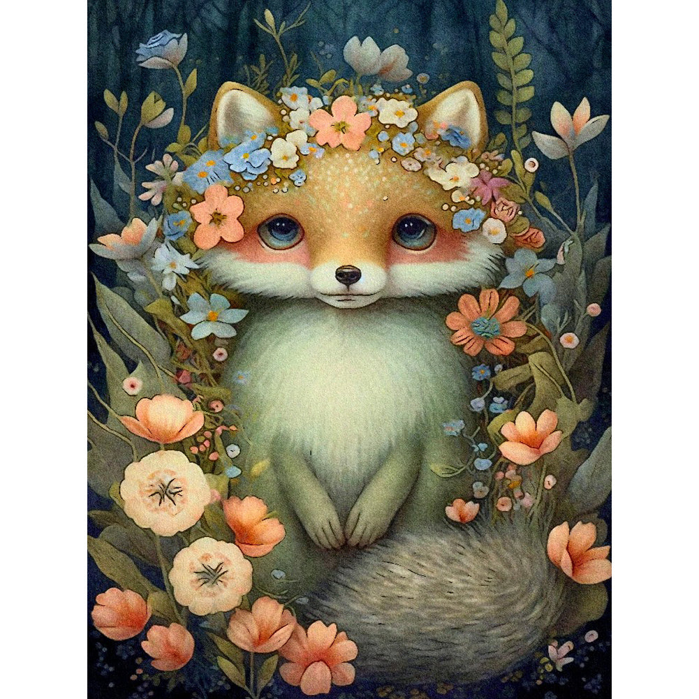 Little Fox In Flowers - Full Round Drill Diamond Painting 30*40CM