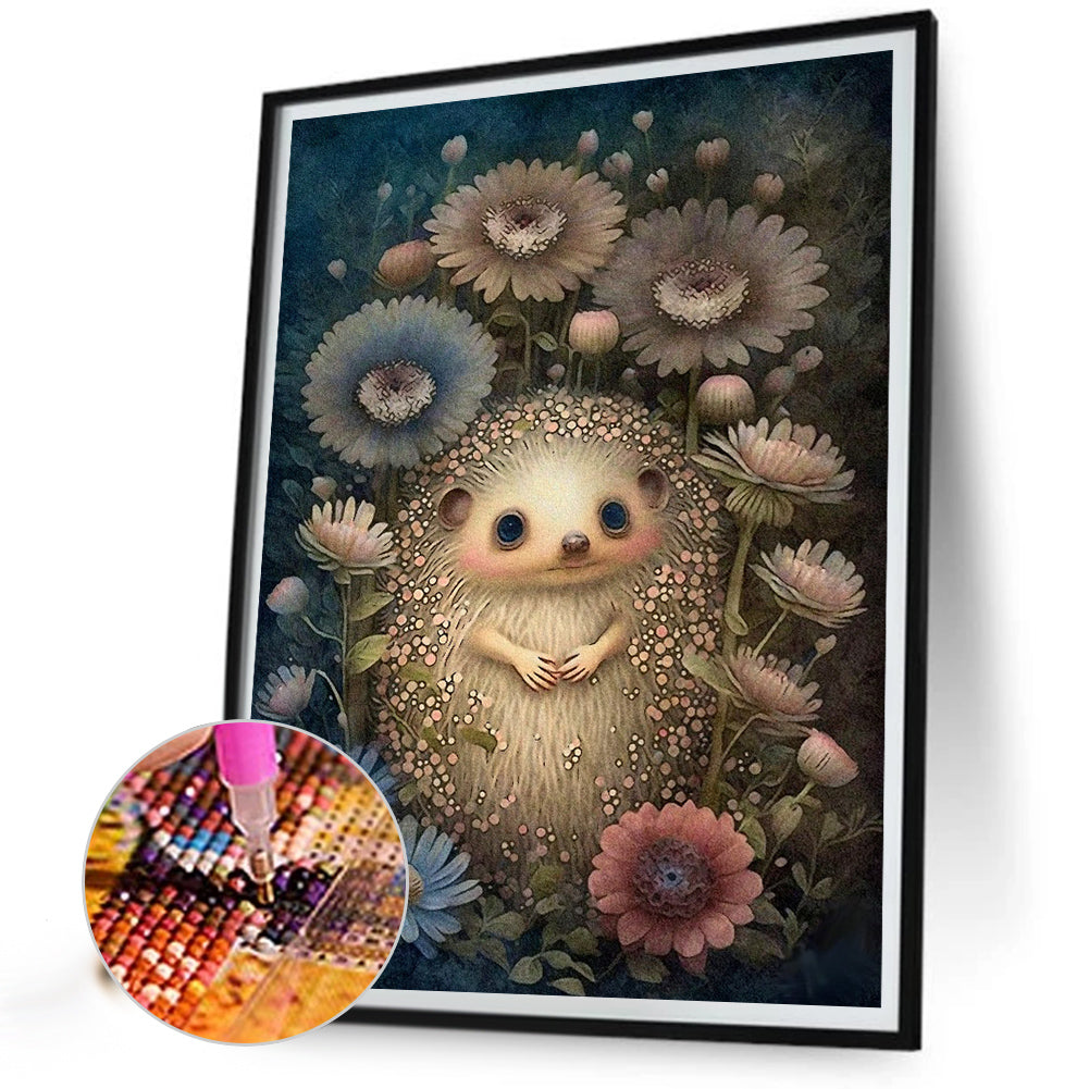 Little Hedgehog In Flowers - Full Round Drill Diamond Painting 30*40CM