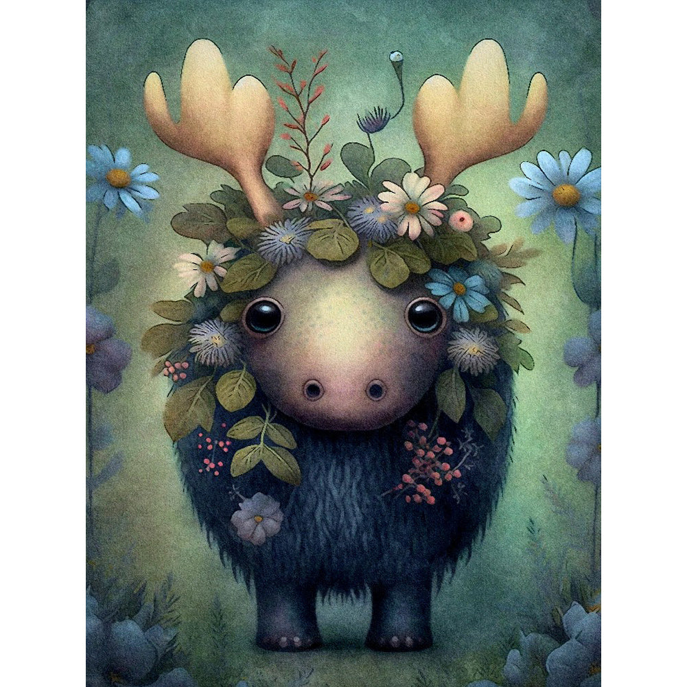 Little Reindeer In Flowers - Full Round Drill Diamond Painting 30*40CM