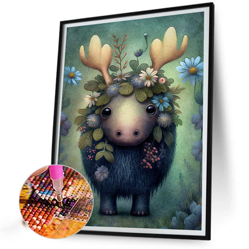 Little Reindeer In Flowers - Full Round Drill Diamond Painting 30*40CM