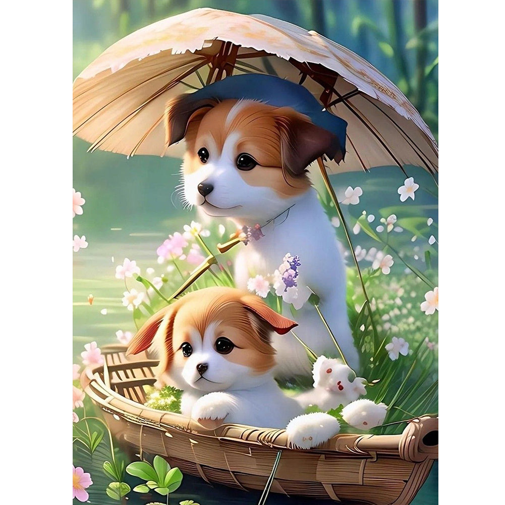 Two Puppies Paddling In The Water - Full Round Drill Diamond Painting 30*40CM