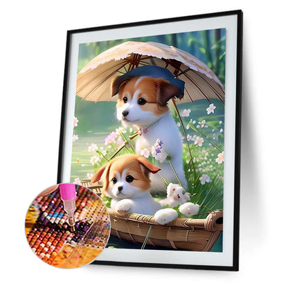 Two Puppies Paddling In The Water - Full Round Drill Diamond Painting 30*40CM