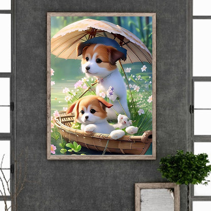 Two Puppies Paddling In The Water - Full Round Drill Diamond Painting 30*40CM