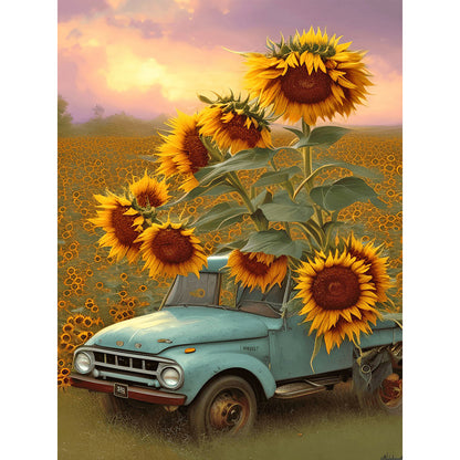 Sunflower Classic Car - Full Round Drill Diamond Painting 30*40CM