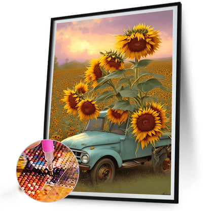 Sunflower Classic Car - Full Round Drill Diamond Painting 30*40CM