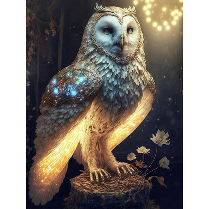 Glowing Owl - Full Round Drill Diamond Painting 30*40CM