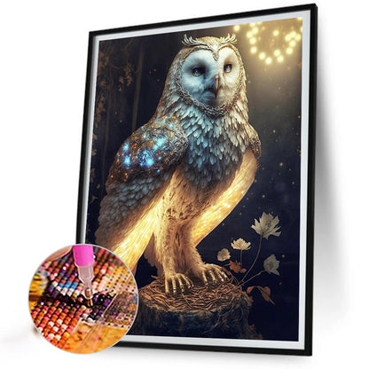 Glowing Owl - Full Round Drill Diamond Painting 30*40CM