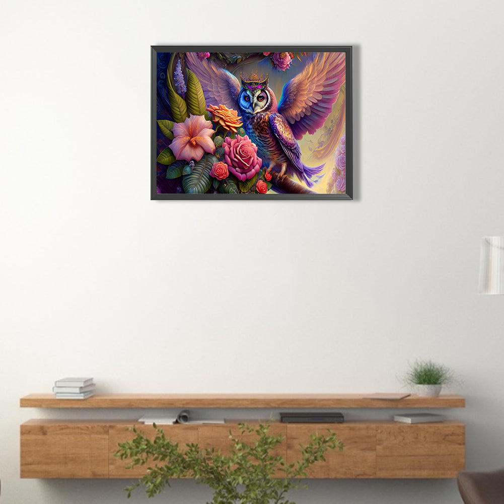 Flowers And Owls - Full Round Drill Diamond Painting 40*30CM