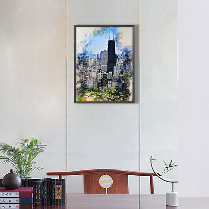 Ink Style Places Of Interest - Full Round Drill Diamond Painting 30*40CM