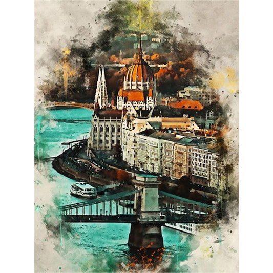 Ink Style Places Of Interest - Full Round Drill Diamond Painting 30*40CM