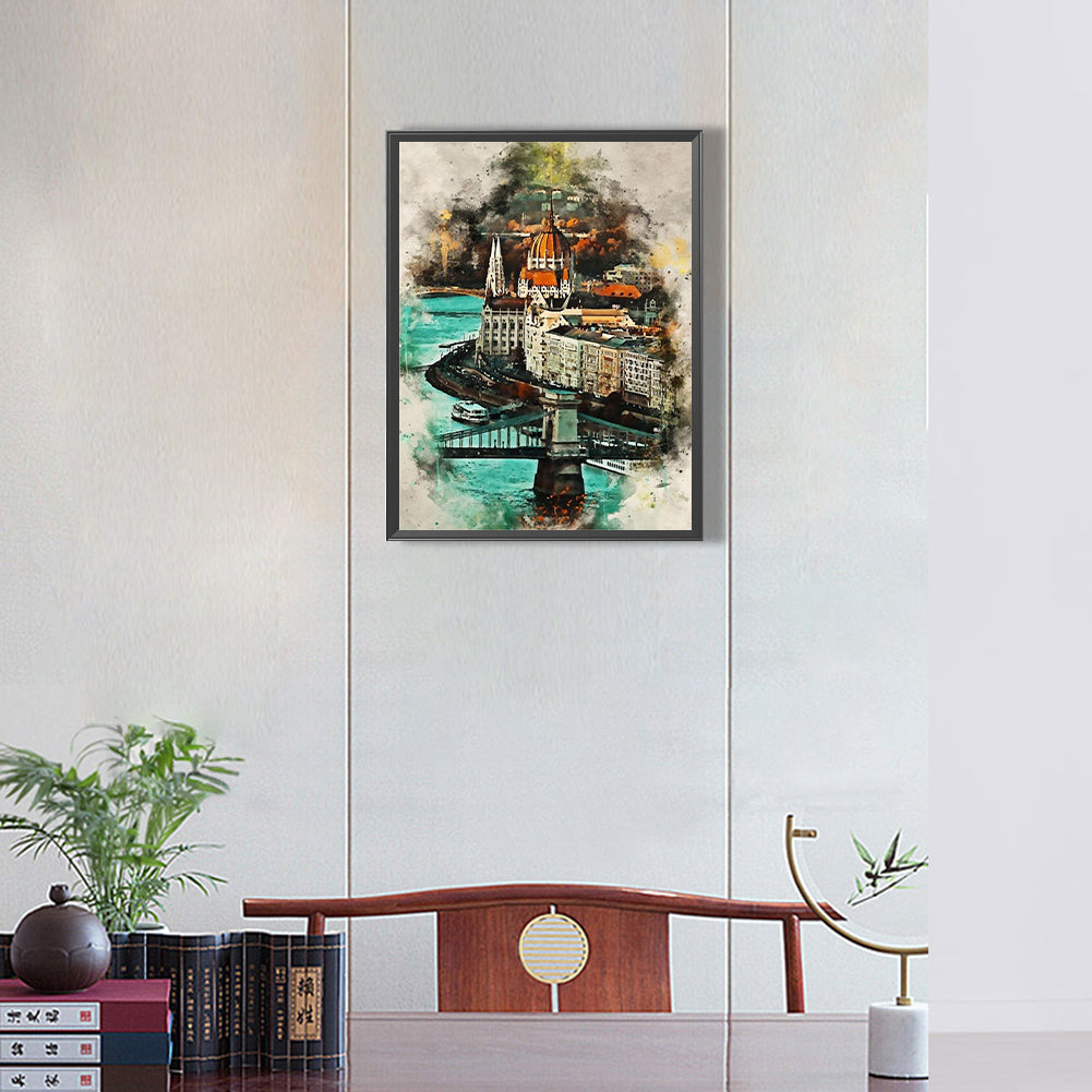 Ink Style Places Of Interest - Full Round Drill Diamond Painting 30*40CM