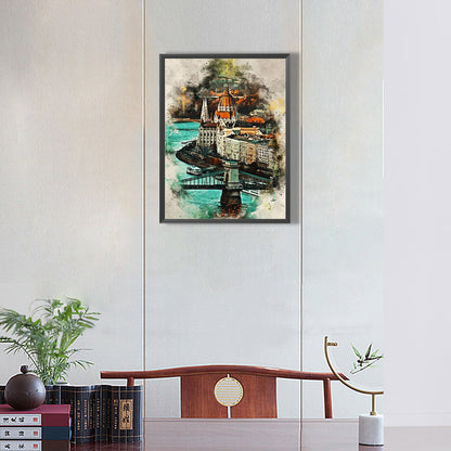 Ink Style Places Of Interest - Full Round Drill Diamond Painting 30*40CM