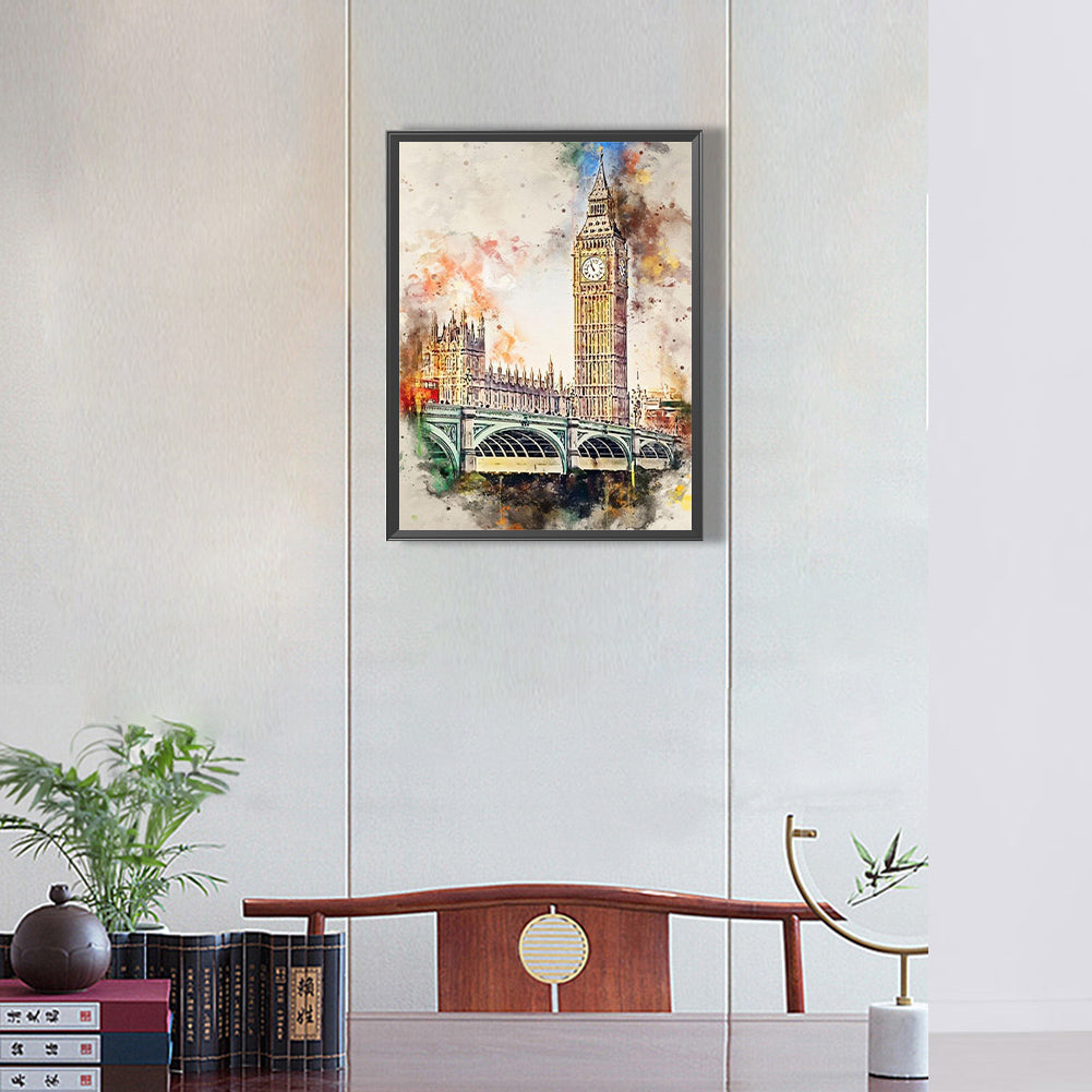 Places Of Interest In Watercolor Style - Full Round Drill Diamond Painting 30*40CM
