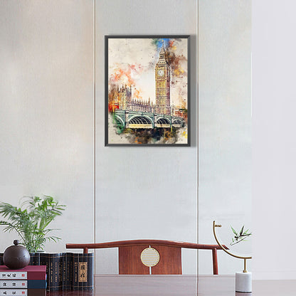 Places Of Interest In Watercolor Style - Full Round Drill Diamond Painting 30*40CM