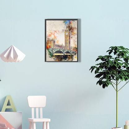Places Of Interest In Watercolor Style - Full Round Drill Diamond Painting 30*40CM