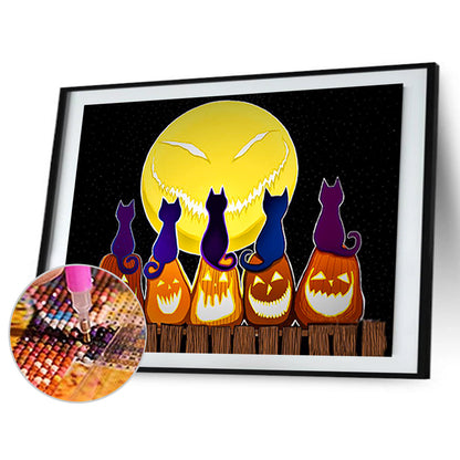 Moon Night Cat - Full Round Drill Diamond Painting 40*30CM