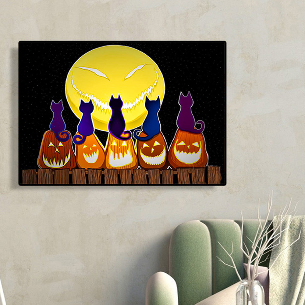 Moon Night Cat - Full Round Drill Diamond Painting 40*30CM