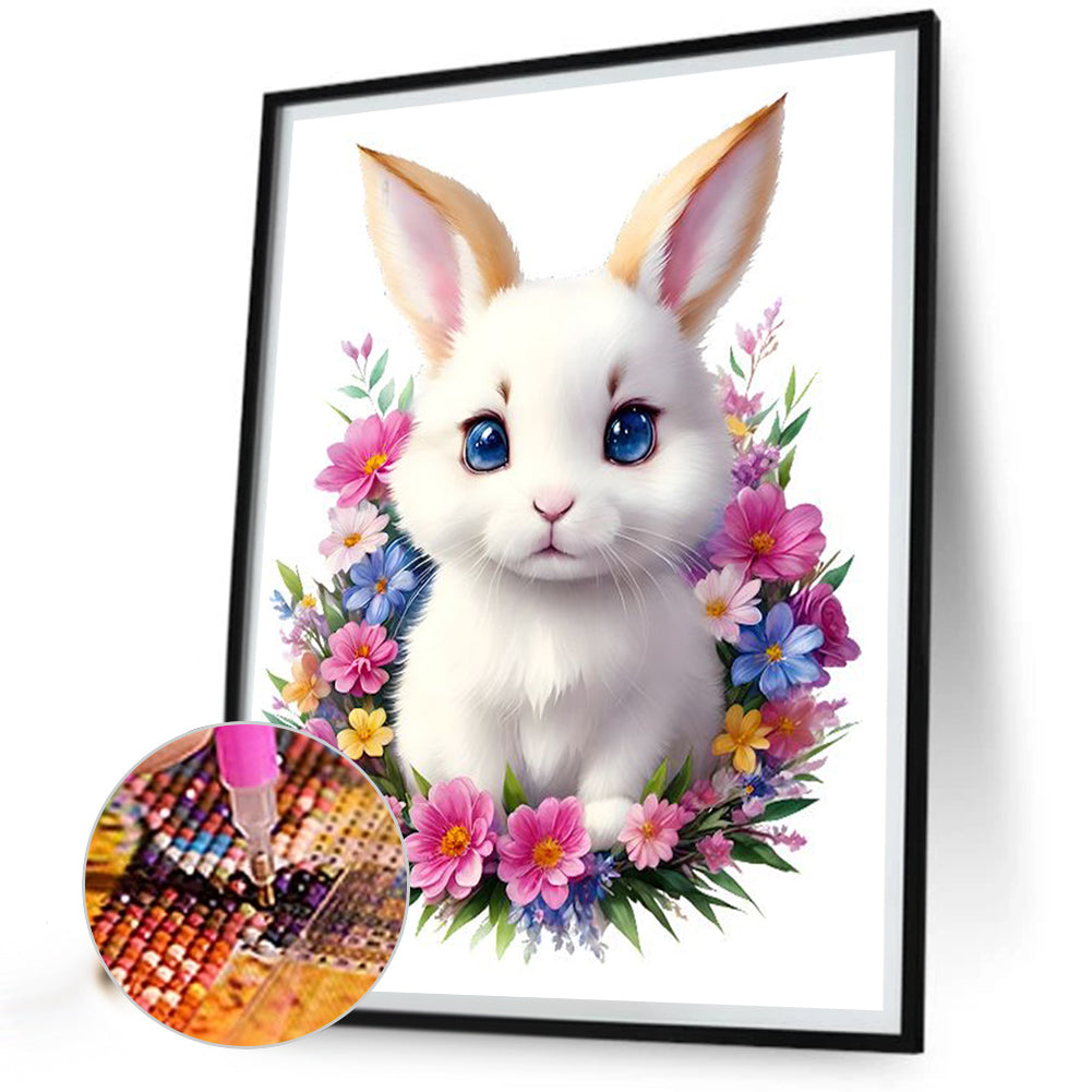 A Little White Rabbit Among Flowers - Full Round Drill Diamond Painting 30*40CM