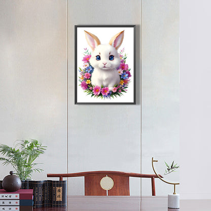 A Little White Rabbit Among Flowers - Full Round Drill Diamond Painting 30*40CM