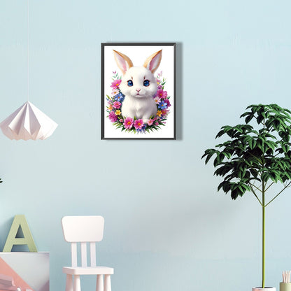 A Little White Rabbit Among Flowers - Full Round Drill Diamond Painting 30*40CM