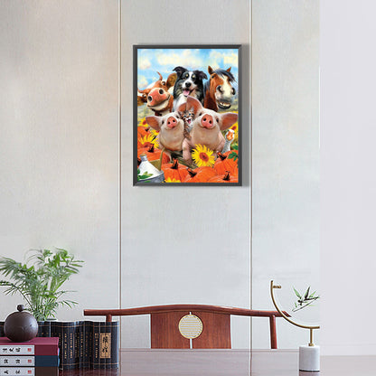 Group Photo Of Farm Animals - Full Round Drill Diamond Painting 30*40CM
