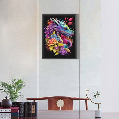 Dragon Surrounded By Flowers - Full Round Drill Diamond Painting 30*40CM