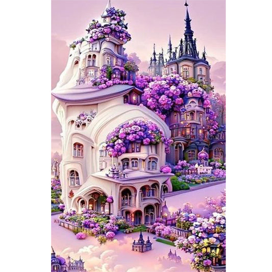 Fantasy Purple Flower Castle - Full Round Drill Diamond Painting 40*60CM