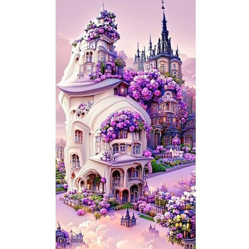 Fantasy Purple Flower Castle - Full Round Drill Diamond Painting 40*60CM